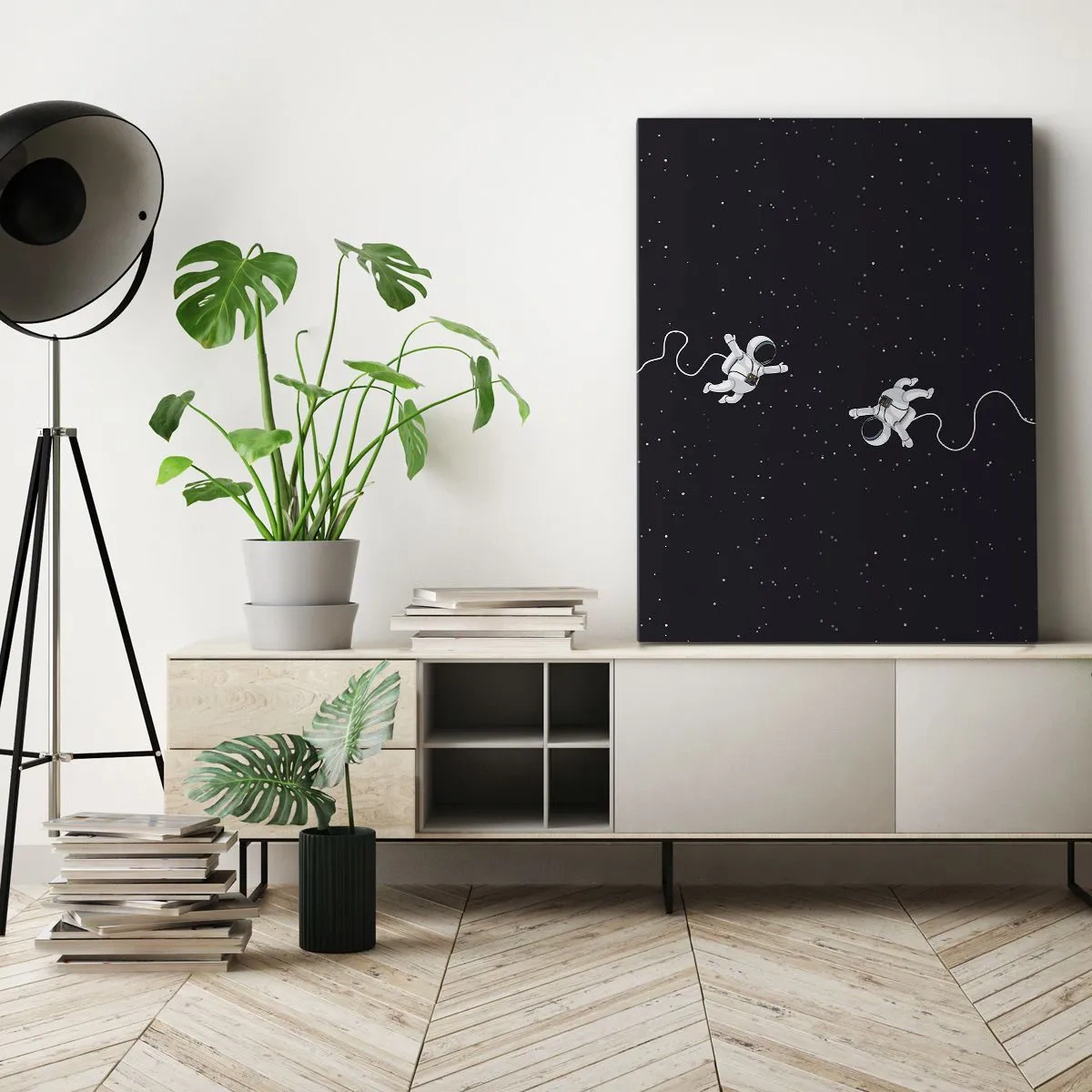 Quadro su tela - Stampe su Tela - Astronauti che fluttuano nello spazio con uno sfondo di stelle - 50x70cm - Danza cosmica - Decorazione murale moderna per soggiorno e camera da letto ARTTOR