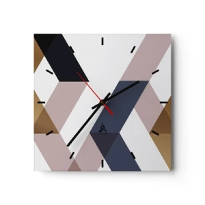 Orologio da parete - Orologio in Vetro - Motivi geometrici nei toni dell'oro e del blu navy - 30x30cm - Piani e angoli - Decorazione murale moderna per soggiorno e camera da letto ARTTOR