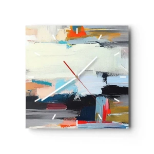 Orologio da parete - Orologio in Vetro - Astrazione colorata con pennellate dinamiche - 30x30cm - C'è una logica? - Decorazione murale moderna per soggiorno e camera da letto ARTTOR