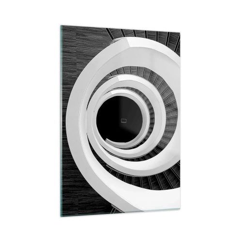 Quadro su vetro - Scala a chiocciola in bianco e nero vista dall'alto - 50x70cm - Verso l'essenza delle cose - Decorazione murale moderna per soggiorno e camera da letto ARTTOR