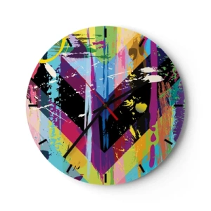 Orologio da parete - Orologio in Vetro - Quadrante dell'orologio con motivo geometrico a cuore in stile multicolore - 30x30cm - Dall'alto in basso - Decorazione murale moderna per soggiorno, cucina e camera da letto ARTTOR