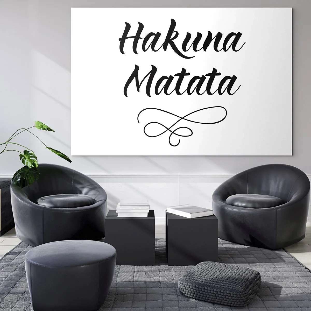 Quadro su vetro - Scritta Hakuna Matata con accento decorativo su sfondo bianco - 100x70cm - Il miglior consiglio - Decorazione murale moderna per soggiorno e camera da letto ARTTOR