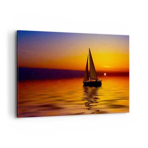 Quadro su tela - Stampe su Tela - Una barca a vela su un mare calmo al tramonto - 120x80cm - Che silenzio al tramonto... - Decorazione murale moderna per soggiorno e camera da letto ARTTOR