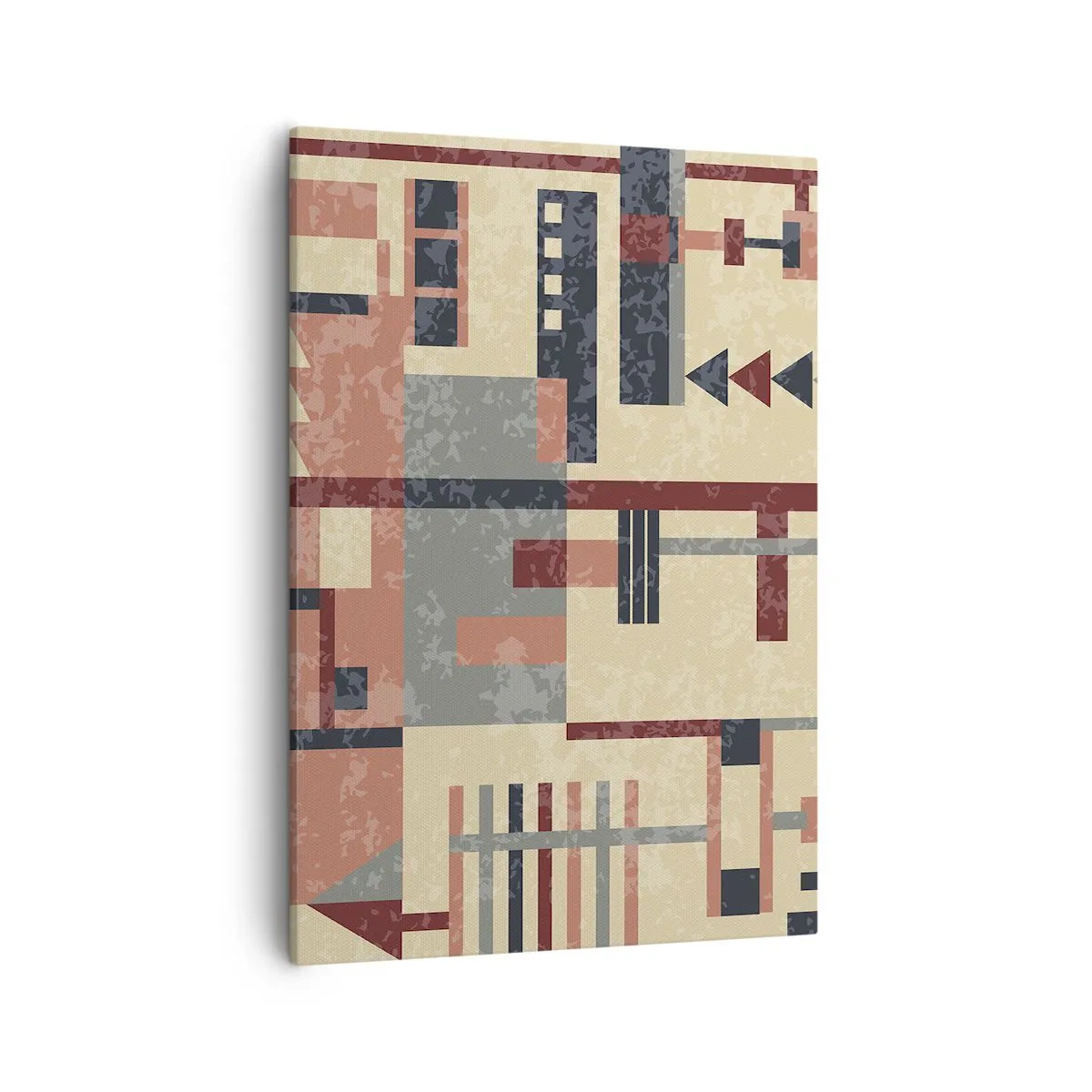 Quadro su tela - Stampe su Tela - Motivo geometrico nei toni pastello del beige, rosso e grigio - 50x70cm - Combinazione di orizzontali e verticali - Decorazione murale moderna per soggiorno e camera da letto ARTTOR