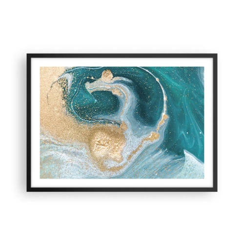 Poster in cornice nera - Vortice astratto nei toni del turchese e dell'oro - 70x50cm - Vortice di oro e turchese - Decorazione murale moderna per soggiorno e camera da letto ARTTOR