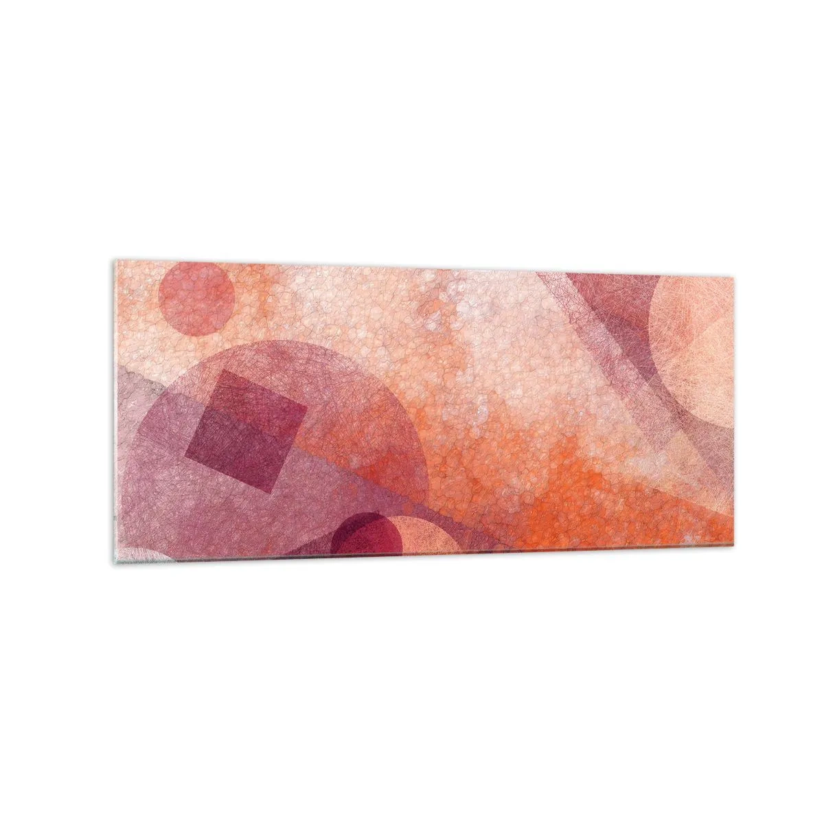 Quadro su vetro - Forme geometriche astratte in tonalità pastello di rosa - 120x50cm - Trasformazioni geometriche in rosa - Decorazione murale moderna per soggiorno e camera da letto ARTTOR