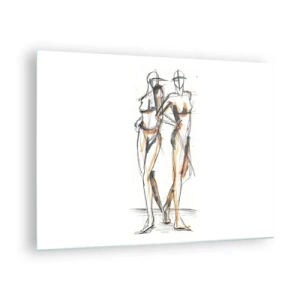 Quadro su vetro - Schizzo artistico di due donne in stile minimalista. - 70x50cm - Studio di armonia - Decorazione murale moderna per soggiorno e camera da letto ARTTOR