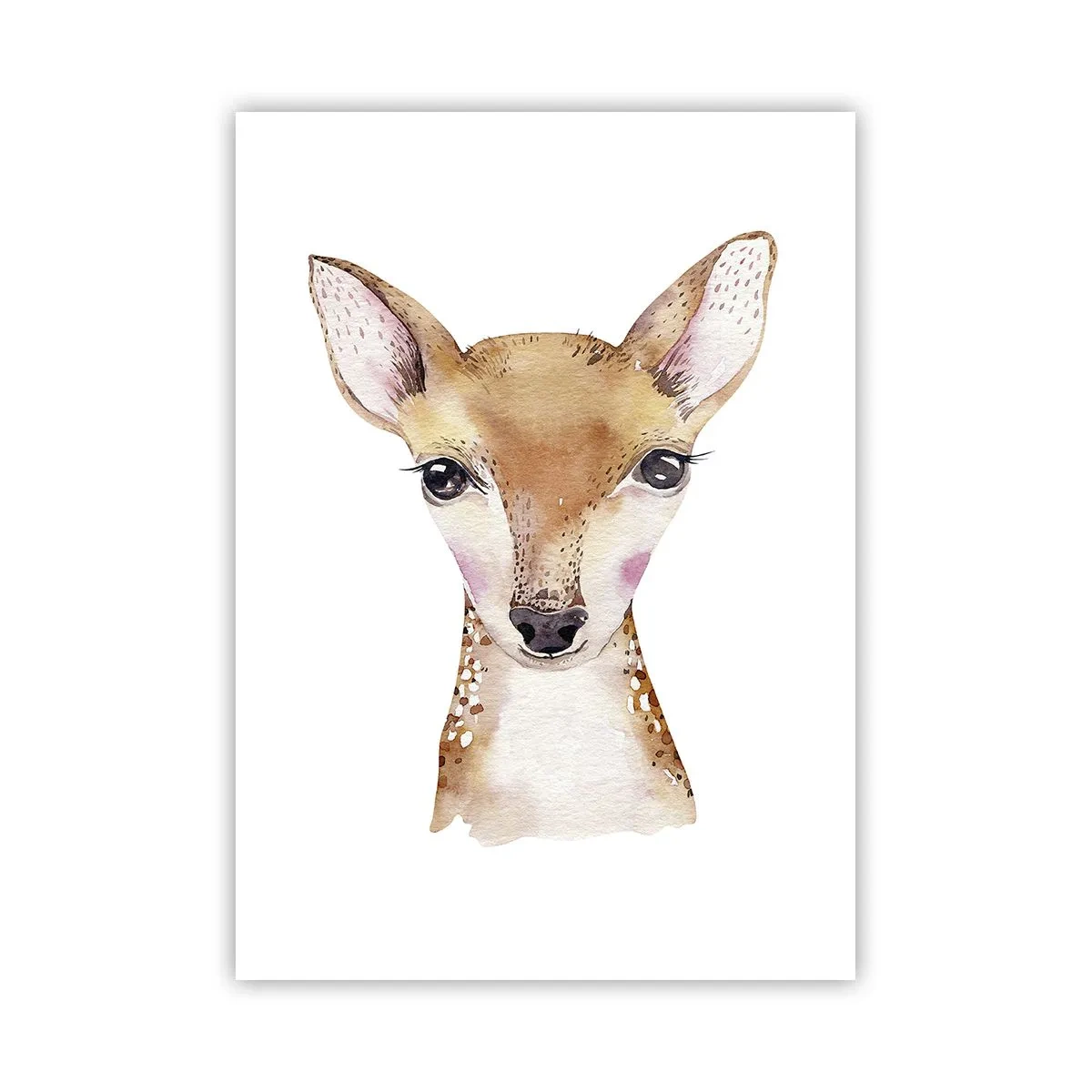 Poster - Ritratto ad acquerello di un giovane cerbiatto su sfondo bianco - 50x70cm - La natura dell'innocenza - Decorazione murale moderna per soggiorno e camera da letto ARTTOR