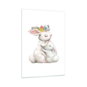 Quadro su vetro - Due coniglietti coccolosi dai colori pastello - 50x70cm - Da mamma si sta meglio - Decorazione murale moderna per soggiorno e camera da letto ARTTOR