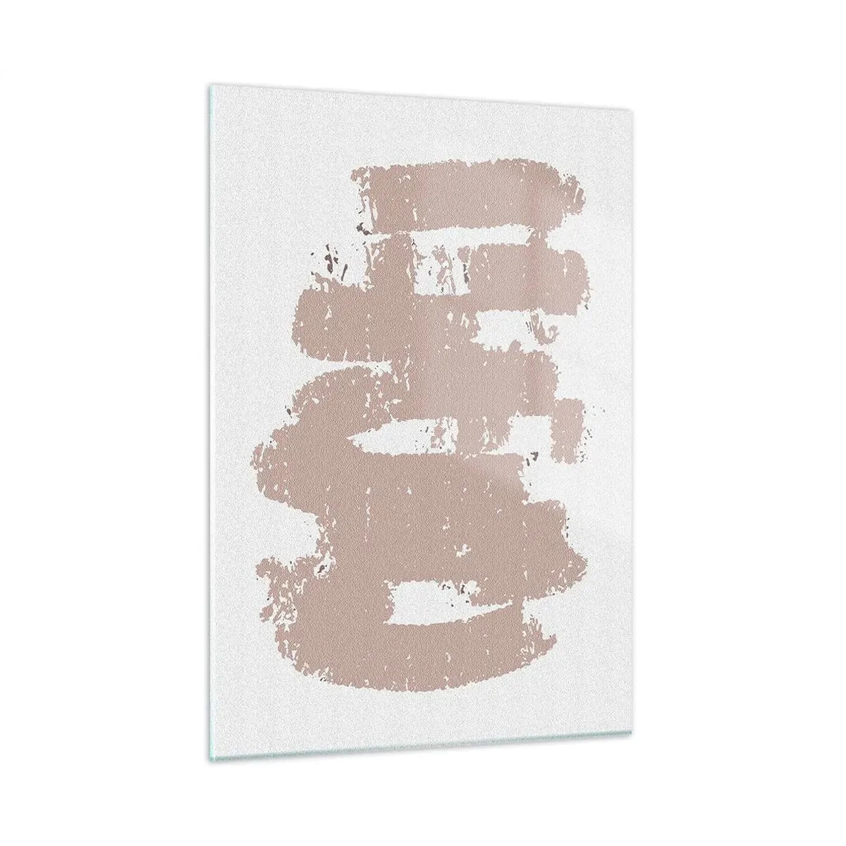 Quadro su vetro - Pennellate di vernice rosa su sfondo bianco - 50x70cm - Astrazione in un rosa mite - Decorazione murale moderna per soggiorno e camera da letto ARTTOR