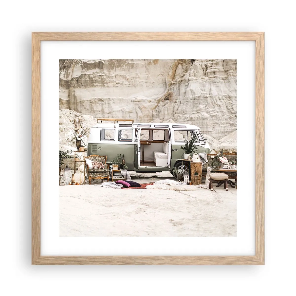 Poster in cornice rovere chiaro - è tempo di viaggiare - 40x40 cm