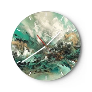 Orologio da parete - Orologio in Vetro - Astrazione dinamica in verde, bianco e oro - 30x30cm - Frangente nero e smeraldo - Decorazione murale moderna per soggiorno, cucina e camera da letto ARTTOR
