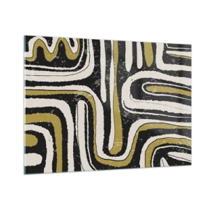 Quadro su vetro - Motivi astratti in nero, bianco e oro - 100x70cm - Composizione: strade e vicoli - Decorazione murale moderna per soggiorno e camera da letto ARTTOR