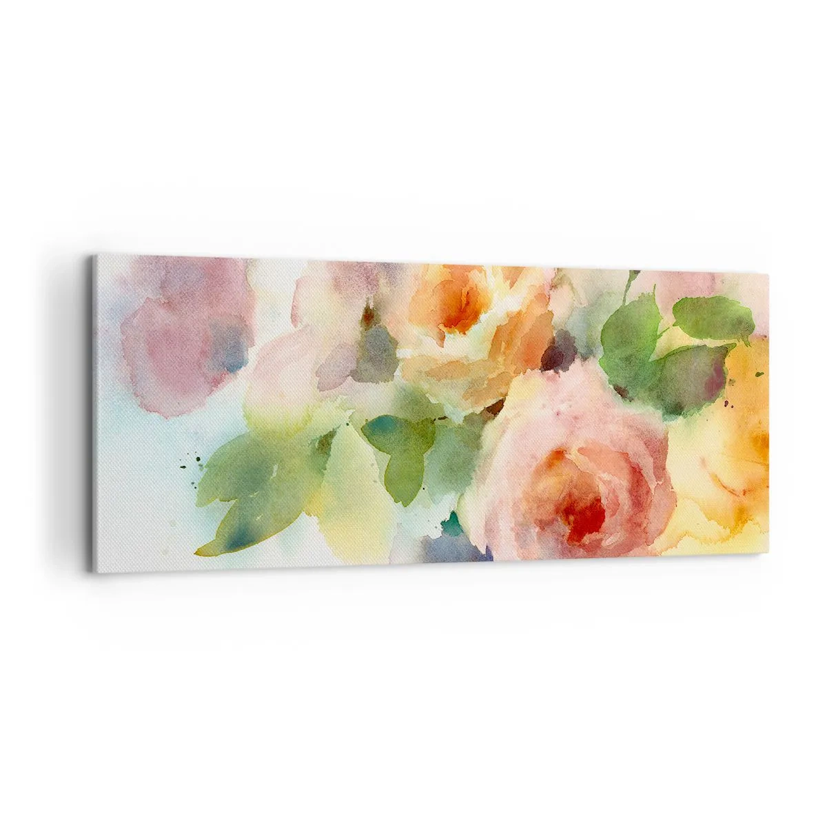 Quadro su tela - Stampe su Tela - Delicate rose in stile acquerello su uno sfondo chiaro - 120x50cm - Delicati come un acquerello - Decorazione murale moderna per soggiorno e camera da letto ARTTOR