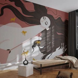 Fotomurali Autoadesivo Deluxe Sticker - Il sogno del cavallo d'oro - Donna, Ritratto, Minimalismo - 400x280 cm