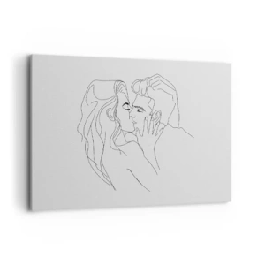 Quadro su tela - Stampe su Tela - Il contorno di una coppia che si bacia su uno sfondo chiaro - 100x70cm - La stessa linea - Decorazione murale moderna per soggiorno e camera da letto ARTTOR