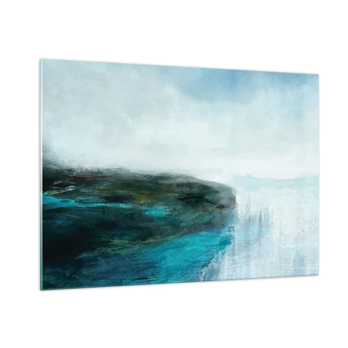 Quadro su vetro - Paesaggio acquatico astratto con colori dominanti blu e bianco - 100x70cm - Astrazione marittima - Decorazione murale moderna per soggiorno e camera da letto ARTTOR
