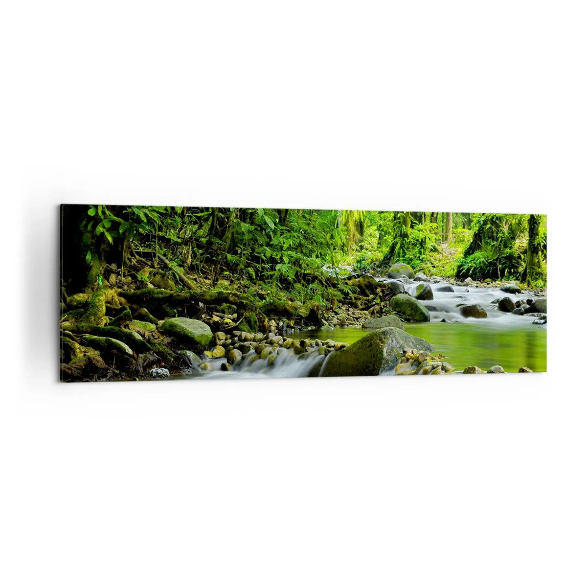 Quadro su tela - Stampe su Tela - Un ruscello in una lussureggiante foresta tropicale - 160x50cm - Fluttuando in un mare di verde - Decorazione murale moderna per soggiorno e camera da letto ARTTOR