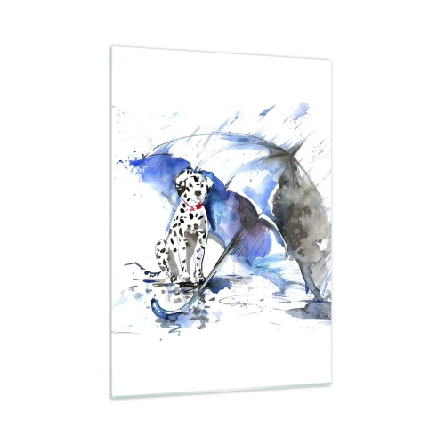 Quadro su vetro - Dalmata con un ombrello in un ambiente piovoso - 50x70cm - Ecco a cosa serve un amico - Decorazione murale moderna per soggiorno e camera da letto ARTTOR