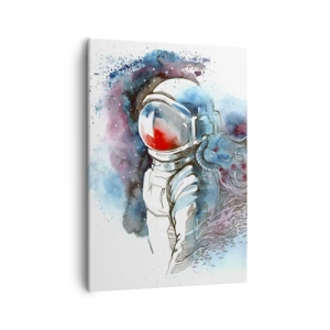 Quadro su tela - Stampe su Tela - Un cosmonauta in un acquerello dinamico con dettagli cosmici - 50x70cm - Da solo nel cosmo - Decorazione murale moderna per soggiorno e camera da letto ARTTOR