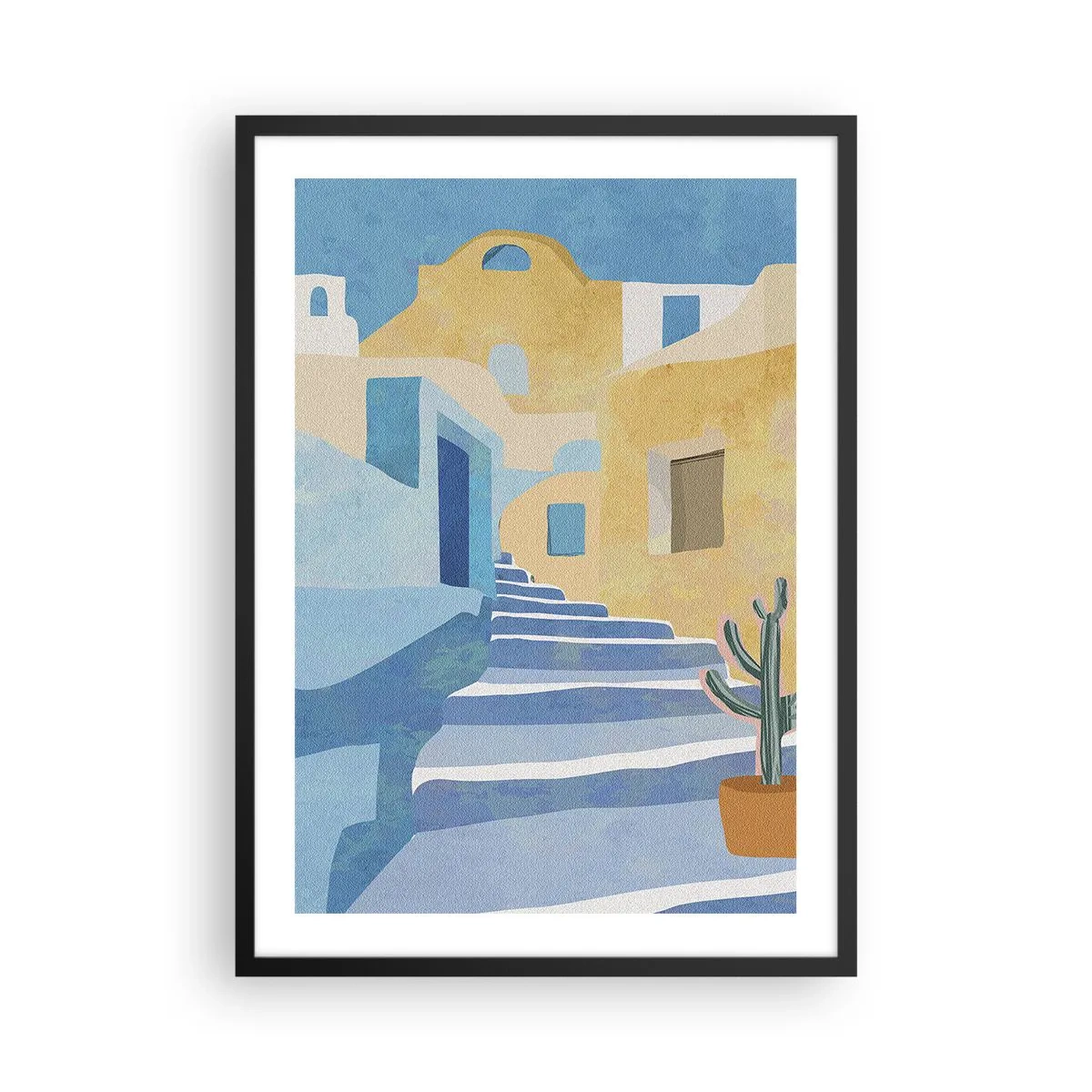 Poster in cornice nera - Architettura mediterranea in colori pastello - 50x70cm - Un giorno in una città araba - Decorazione murale moderna per soggiorno e camera da letto ARTTOR