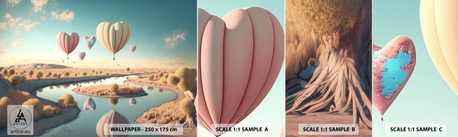 Campione di Fotomurale Adesivo Deluxe Sticker - L'amore permette di volare - Palloncini, Pastello, Caramella - 100x30 cm