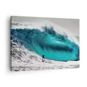 Quadro su tela - Stampe su Tela - Surfista di fronte a un'onda enorme - 70x50cm - Sfida accettata - Decorazione murale moderna per soggiorno e camera da letto ARTTOR
