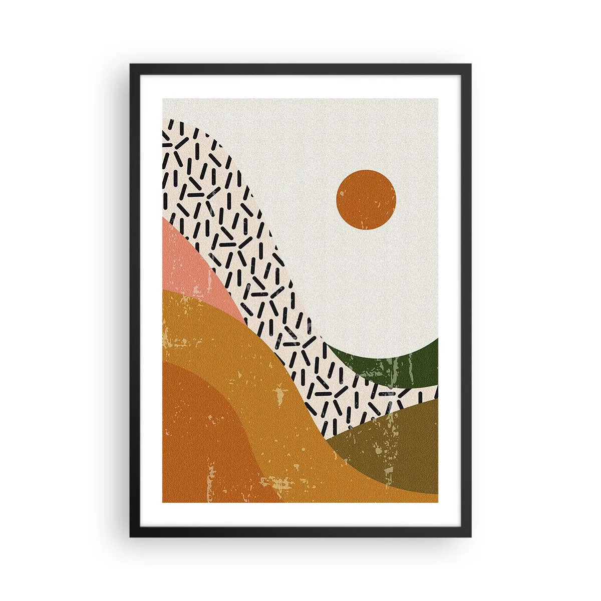 Poster in cornice nera - Paesaggio astratto dai colori caldi - 50x70cm - Astrazione solare - Decorazione murale moderna per soggiorno e camera da letto ARTTOR