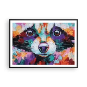 Poster in cornice nera - Un ritratto colorato di un procione nello stile della pittura espressiva. - 100x70cm - Solo buone emozioni - Decorazione murale moderna per soggiorno e camera da letto ARTTOR