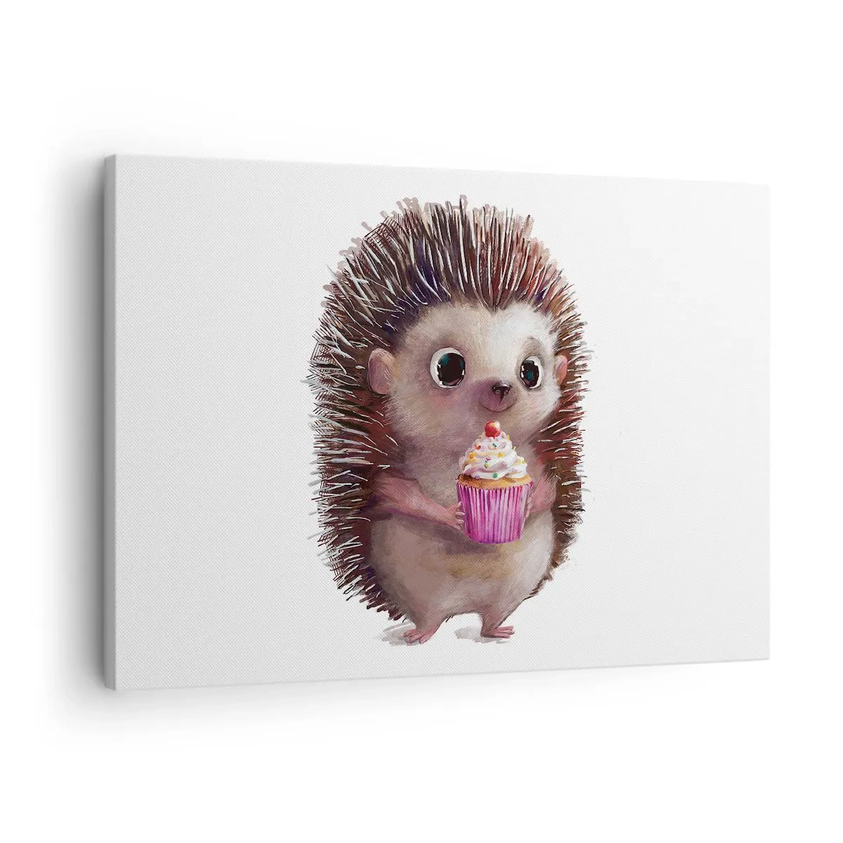 Quadro su tela - Stampe su Tela - Un simpatico riccio con un cupcake - 70x50cm - Festa ogni giorno - Decorazione murale moderna per soggiorno e camera da letto ARTTOR