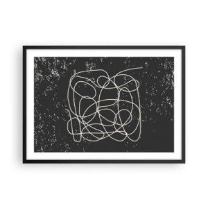 Poster in cornice nera - Linea astratta su sfondo nero con dettagli raffinati - 70x50cm - Il caos dei pensieri - Decorazione murale moderna per soggiorno e camera da letto ARTTOR