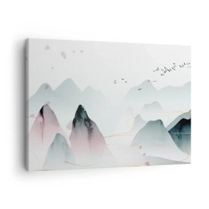 Quadro su tela - Stampe su Tela - Montagne astratte in tonalità pastello - 70x50cm - Oltre le cime - Decorazione murale moderna per soggiorno e camera da letto ARTTOR