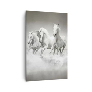 Quadro su tela - Stampe su Tela - Tre cavalli bianchi che galoppano nell'acqua - 80x120cm - Estasi bianca - Decorazione murale moderna per soggiorno e camera da letto ARTTOR