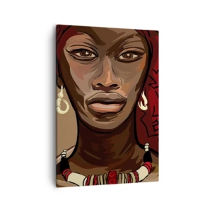 Quadro su tela - Stampe su Tela - Ritratto di una donna con un turbante rosso su sfondo beige - 50x70cm - Venere di ebano - Decorazione murale moderna per soggiorno e camera da letto ARTTOR