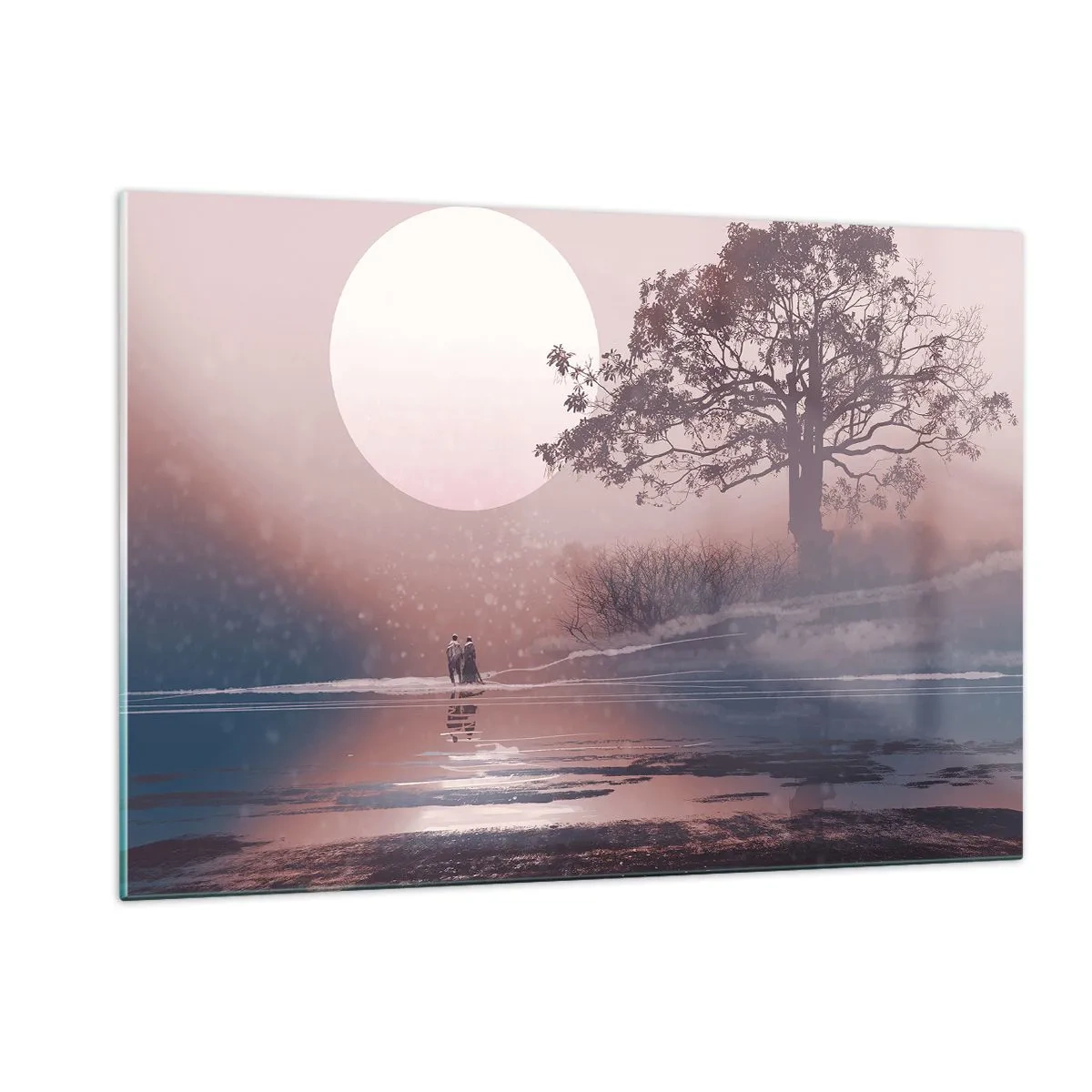 Quadro su vetro - Un paesaggio magico con un albero, una luna e delle figure - 120x80cm - Meraviglie della notte - Decorazione murale moderna per soggiorno e camera da letto ARTTOR