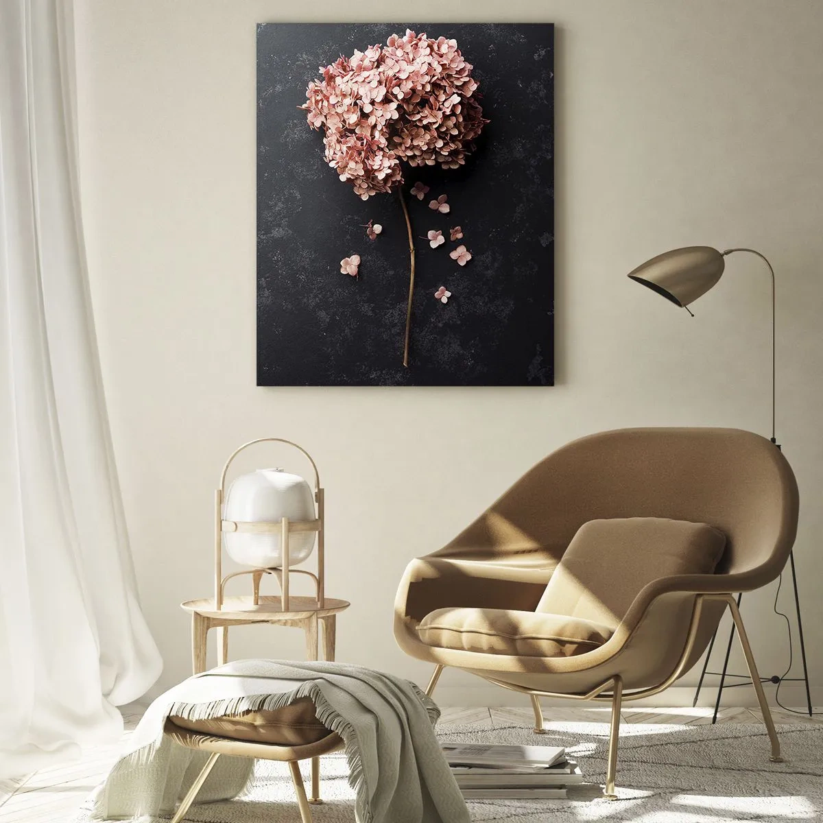 Quadro su vetro - Un delicato fiore di ortensia su uno sfondo scuro - 70x100cm - Un vero segno romantico - Decorazione murale moderna per soggiorno e camera da letto ARTTOR