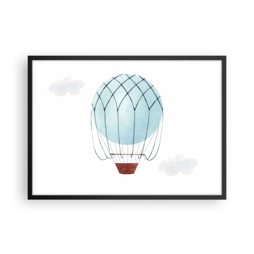 Poster in cornice nera - Un palloncino dipinto a mano su uno sfondo di nuvole delicate. - 70x50cm - In mezzo alle nuvole - Decorazione murale moderna per soggiorno e camera da letto ARTTOR