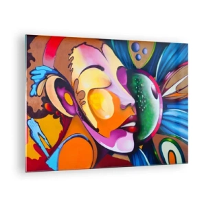 Quadro su vetro - Astrazione colorata di volti in stile street art - 70x50cm - Toccare con il colore - Decorazione murale moderna per soggiorno e camera da letto ARTTOR