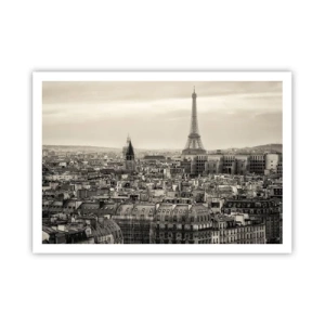 Poster - Panorama di Parigi con la Torre Eiffel in tonalità seppia - 100x70cm - Sui tetti di Parigi - Decorazione murale moderna per soggiorno e camera da letto ARTTOR