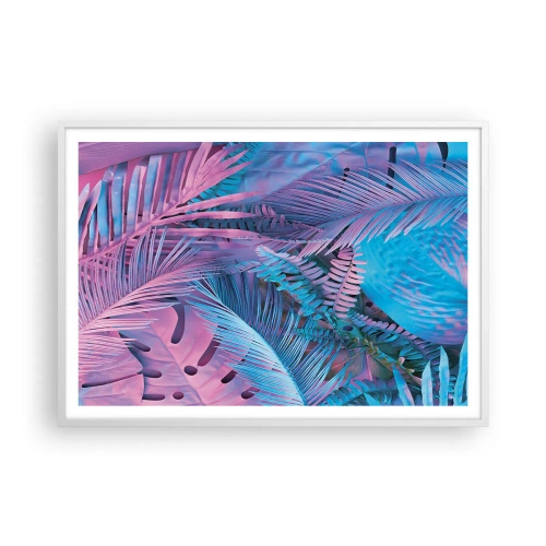 Poster in cornice bianca - Tropici in rosa e blu - 100x70 cm
