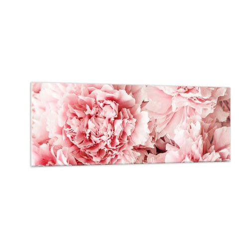 Quadro su vetro - Delicate peonie rosa in un ambiente delicato - 140x50cm - Sogno rosa - Decorazione murale moderna per soggiorno e camera da letto ARTTOR