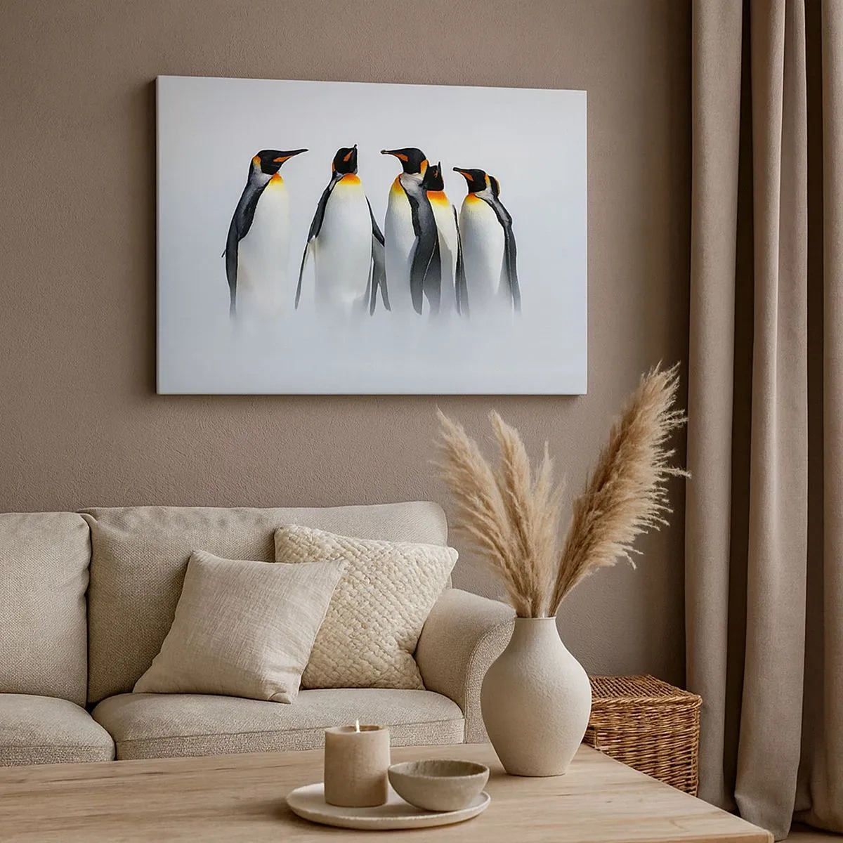 Quadro su tela - Stampe su Tela - Un gruppo di pinguini imperatore nella nebbia invernale - 70x50cm - Incontro in abito da sera - Decorazione murale moderna per soggiorno e camera da letto ARTTOR