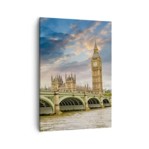 Quadro su tela - Stampe su Tela - Il Big Ben e il ponte di Westminster contro il cielo al tramonto - 50x70cm - Nell'Impero il tempo si è fermato - Decorazione murale moderna per soggiorno e camera da letto ARTTOR