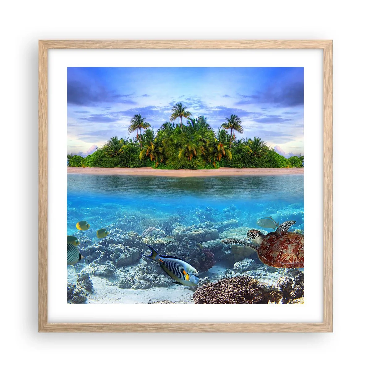 Poster in cornice rovere chiaro - L'isola del paradiso dà il benvenuto - 50x50 cm