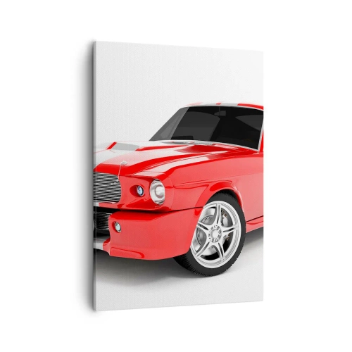 Quadro su tela - Stampe su Tela - Auto sportiva rossa con strisce bianche - 50x70cm - Mustang veloce come il vento - Decorazione murale moderna per soggiorno e camera da letto ARTTOR