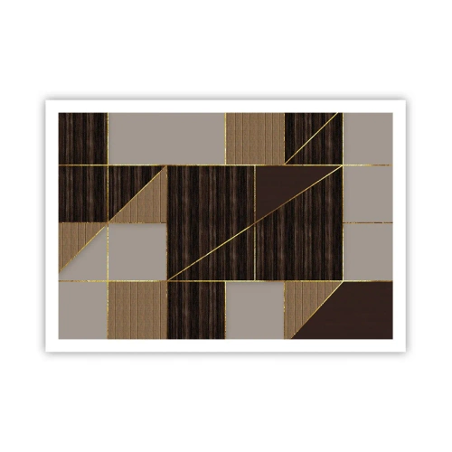 Poster - Motivi geometrici nei toni del marrone con linee dorate - 100x70cm - Mosaico di marrone e oro - Decorazione murale moderna per soggiorno e camera da letto ARTTOR