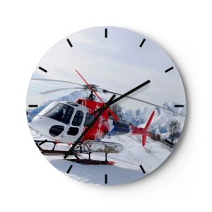 Orologio da parete - Orologio in Vetro - Un elicottero rosso sullo sfondo di montagne e neve - 30x30cm - Sempre pronto - Decorazione murale moderna per soggiorno, cucina e camera da letto ARTTOR