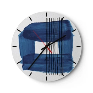 Orologio da parete - Orologio in Vetro - Motivo astratto con vernice blu e linee nere - 30x30cm - Composizione blu e nera - Decorazione murale moderna per soggiorno, cucina e camera da letto ARTTOR