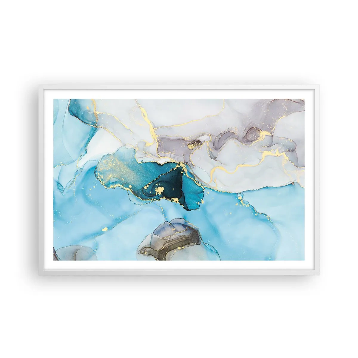 Poster in cornice bianca - Studio di incontro tra grigio e turchese - 91x61 cm