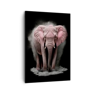 Quadro su tela - Stampe su Tela - Un'interpretazione artistica di un elefante rosa su sfondo nero - 50x70cm - Non pensare all'elefante rosa! - Decorazione murale moderna per soggiorno e camera da letto ARTTOR